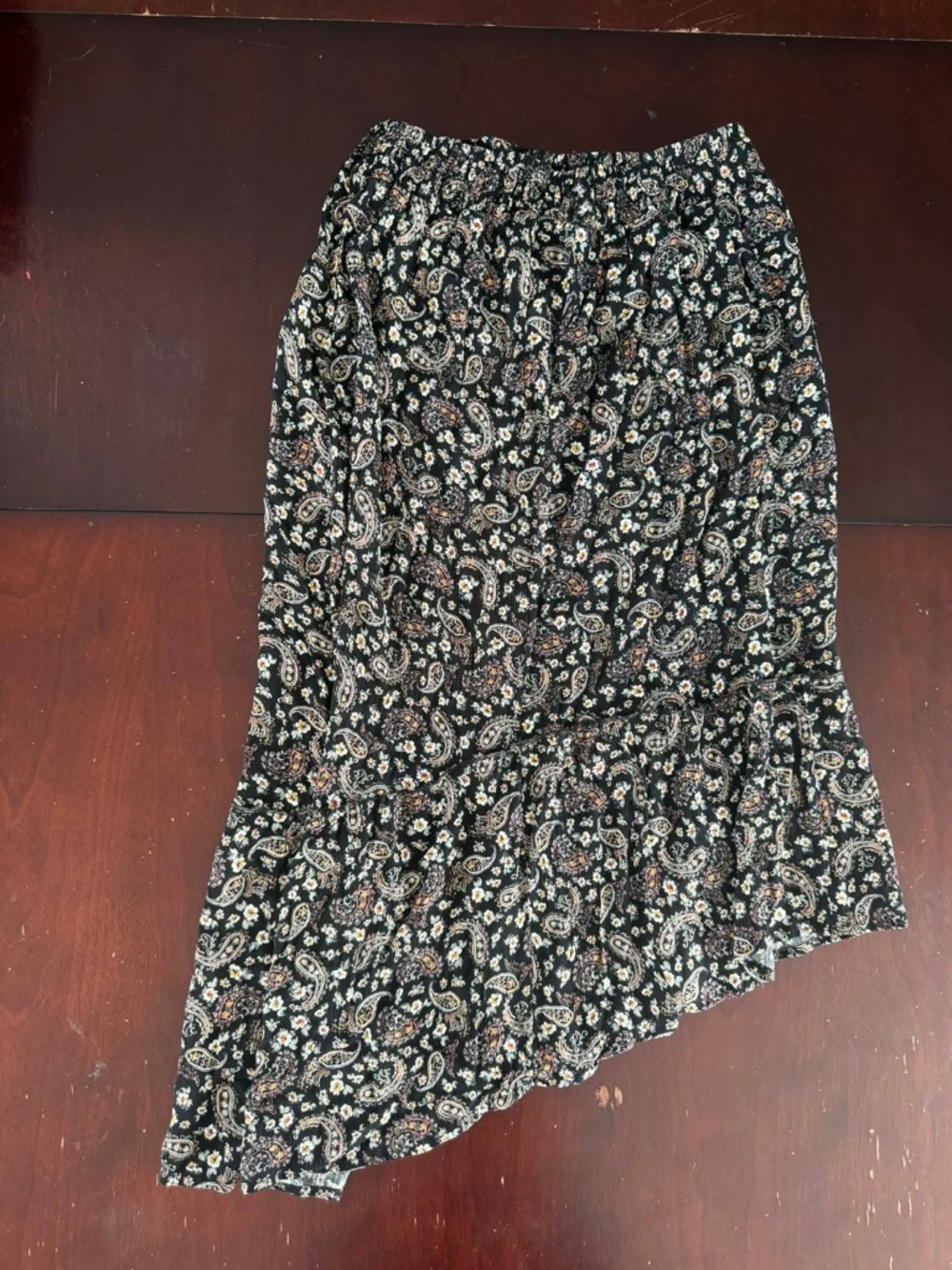 Wild Skye Boho Paisley Floral Asymmetrical Ruffle Midi Skirt Peasant Hippie Chic - Picture 2 of 4